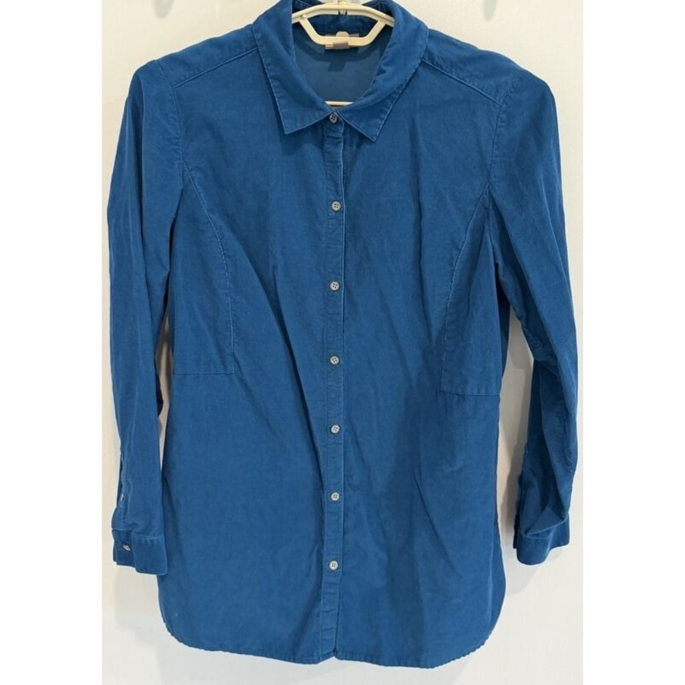 J Jill Teal Blue Fine Wale Corduroy Button Front Shirt Cotton Size M